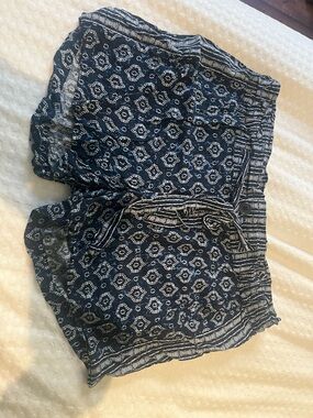 Liverpool Navy and White Printed Elastic-Waist Shorts